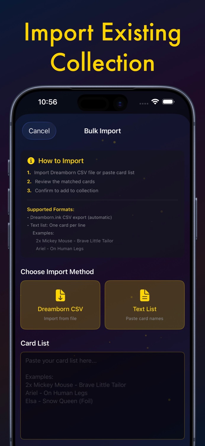 Importing an existing Lorcana collection from a Dreamborn CSV file